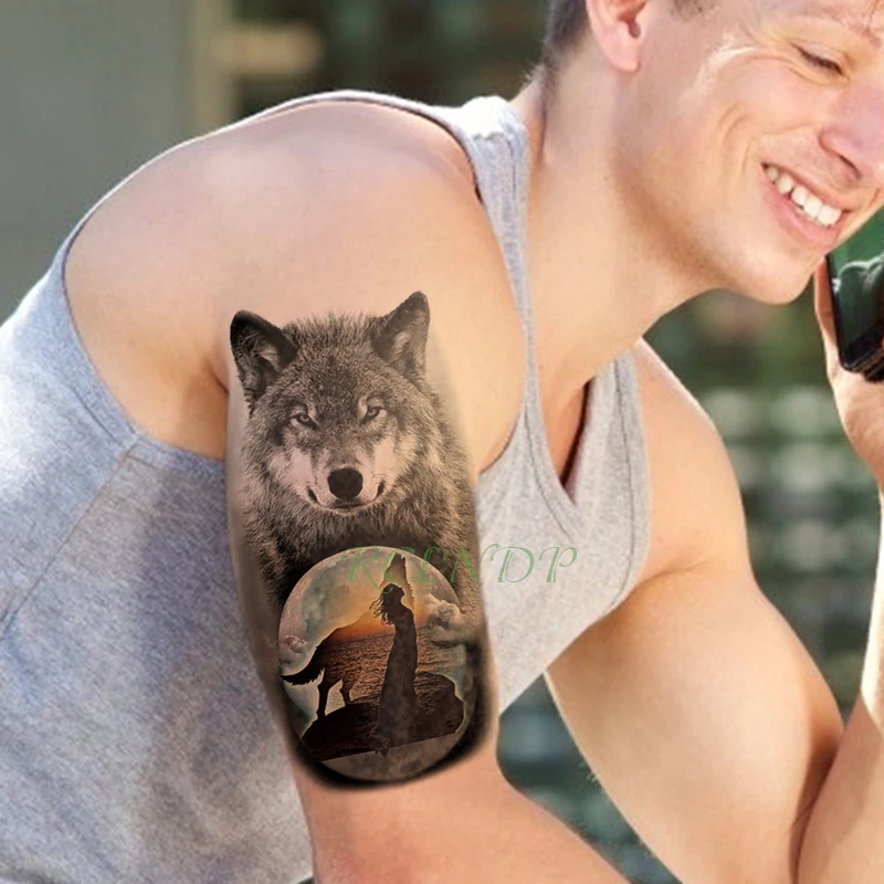 Waterproof Temporary Tattoo Sticker Wolf roar Girl fake tatto flash tatoo tatouage temporaire leg arm big size for women men