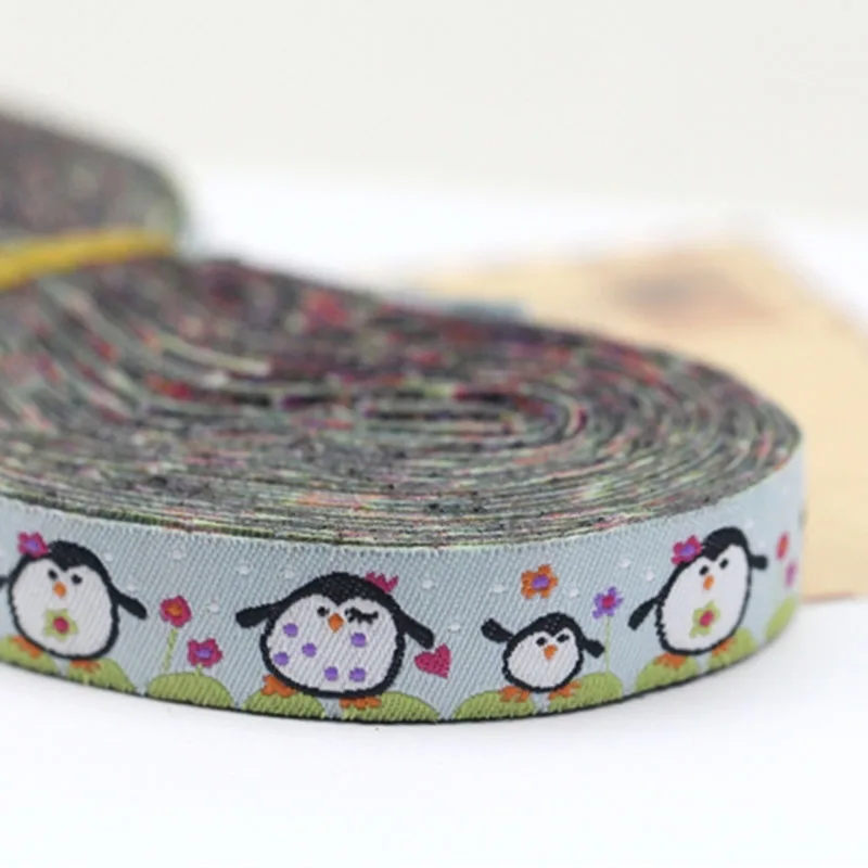 2016 New  100% polyester Cartoon Penguin  Woven Jacquard Ribbon 16mm 5/8 