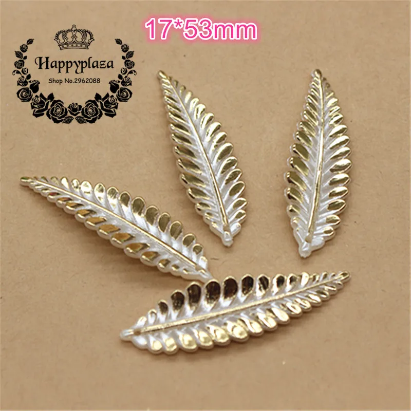 20pcs 17*53mm Resin Ivory Golden Willow Leaf Imtation Pearl Beads(one Hole) Flatback Cabochon DIY Jewelry Craft Scrapbooking