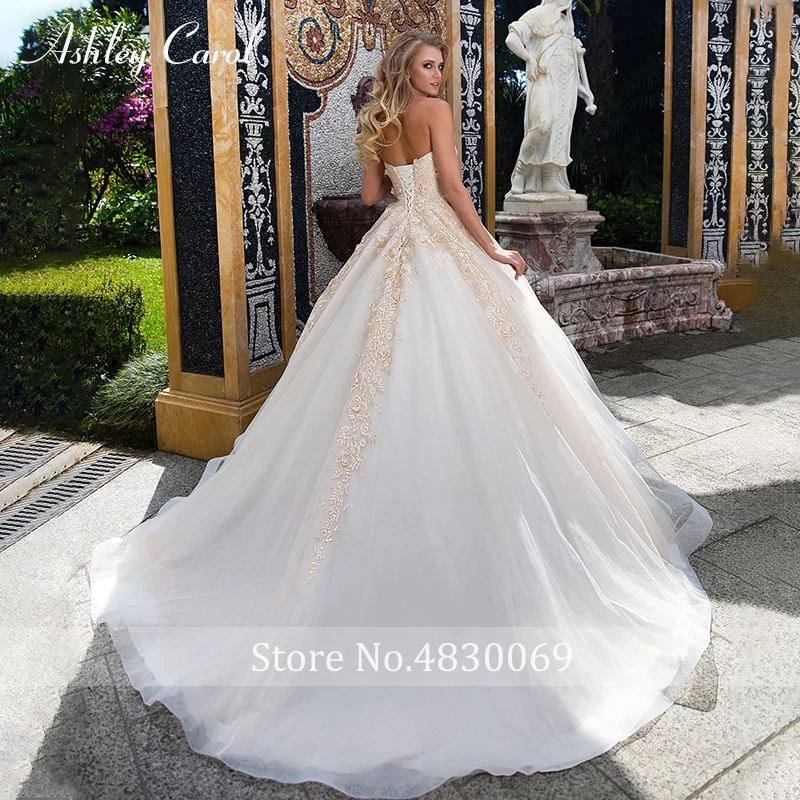 Ashley Carol Sexy Sweetheart Strapless Vintage Wedding Dress 2022 Floral Lace Up Court Train Dress Bride Princess Wedding Gowns