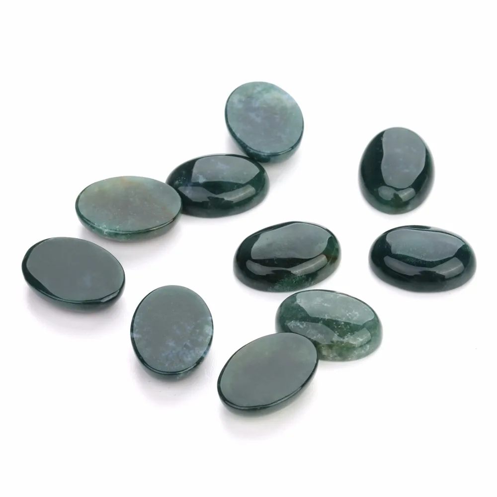 Wholesale Fashion Bulk 10pcs 13*18mm Oval Flat back Green Cabochons Beads Natural Stone Beads for DIY Jewelry Making Findings