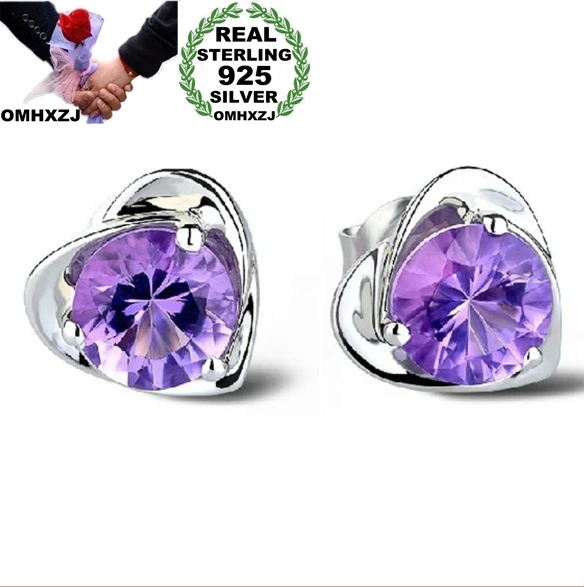 OMHXZJ wholesale Fashion jewelry crystal heart International certification Amethyst real 925 sterling silver Stud earrings YS03