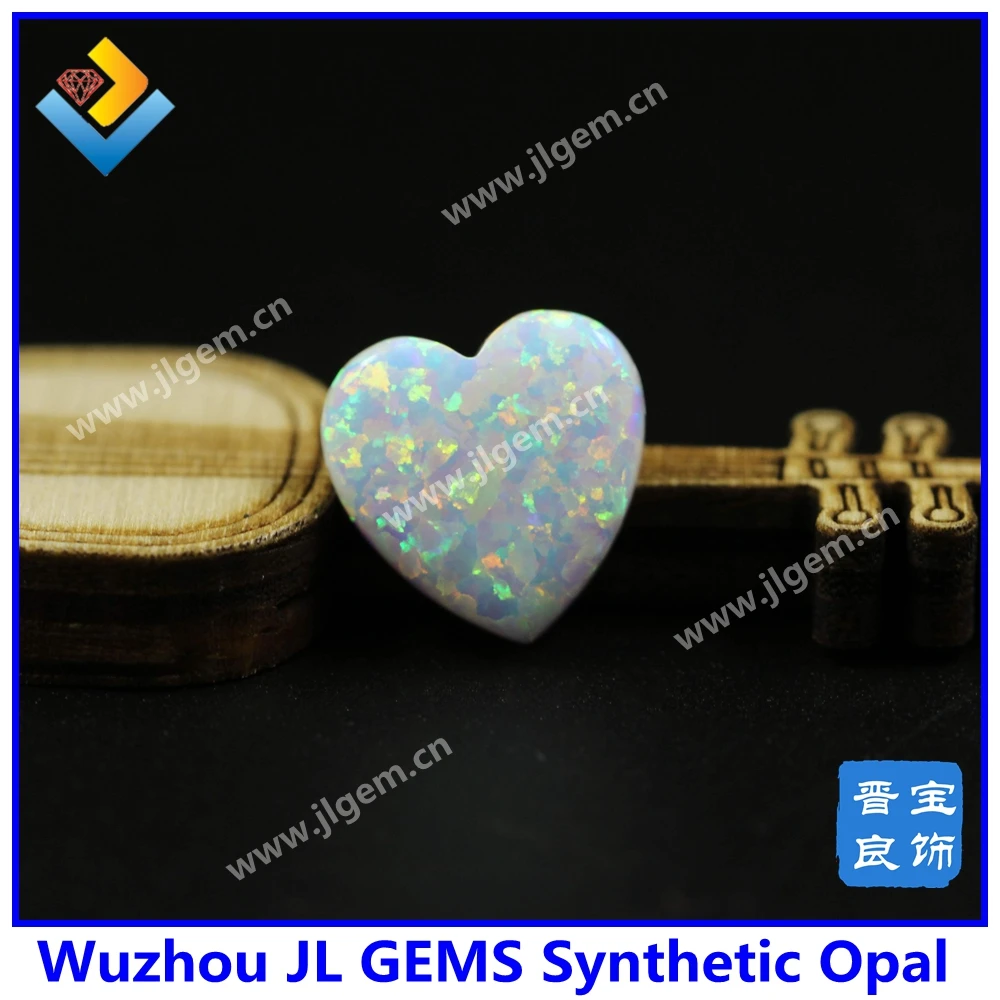 MOQ=2pcs  Snow White Color OP17 10mm Lab Creat Opal Heart Loose Stone For Jewelry