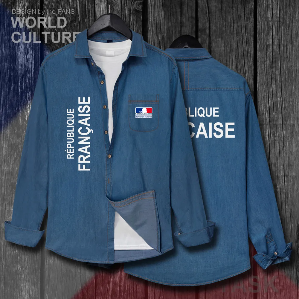 France French Republic FRA FR Jacket Men Clothes Autumn Long Sleeve Cowboy Coat Fashion Turn-down Collar Jeans Shirt Tops New 20