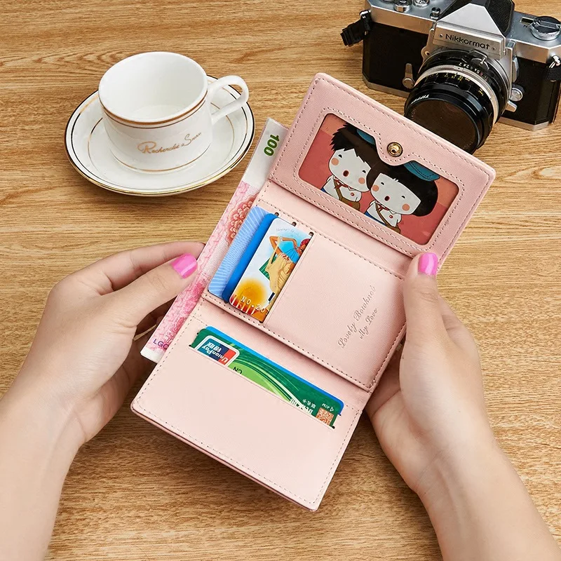 Lady Clutch Wallet Short Cat & Fish Design Money Purse Bag Female Small Fresh Wallets PU Leather Students Coin Pocket Bag