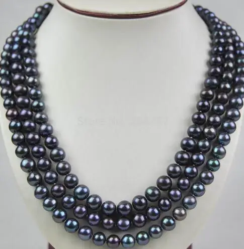 Hfine 9 - 10mm Real AAA Black Bead Necklace 60 