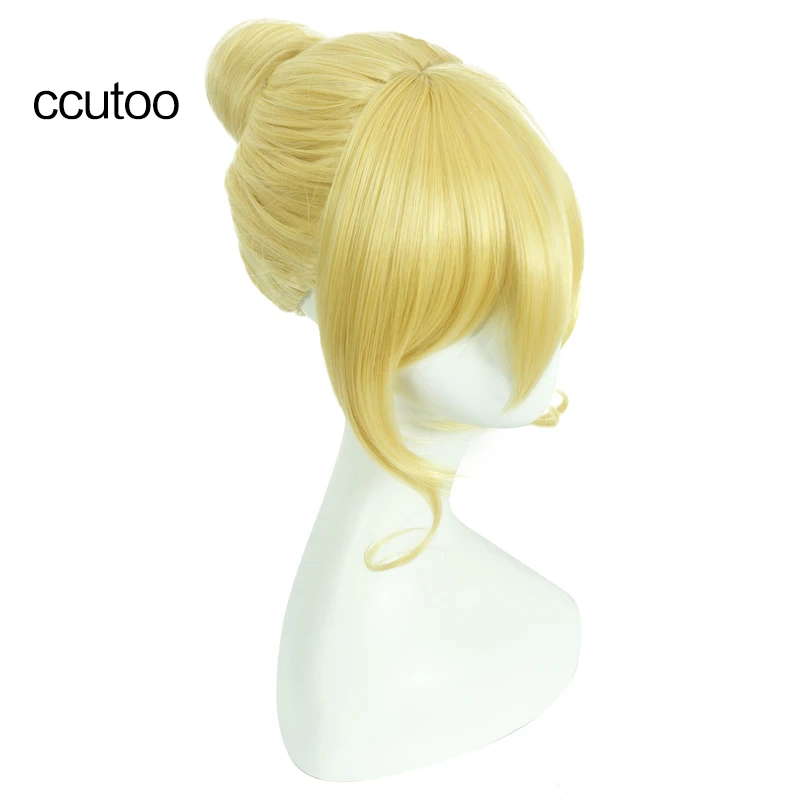 

ccutoo Lovelive Eli Ayase Ellie 14 "Золотые/Оранжевые короткие синтетические прически, высокотемпературные полные парики для косплея с булочкой