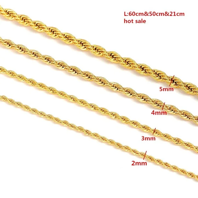 Gold Color Twisted Chain Necklace for Men/Women Gold Rope Chain Africa Jewelry Arab Chain Ethiopia Long Boyfriend Gift