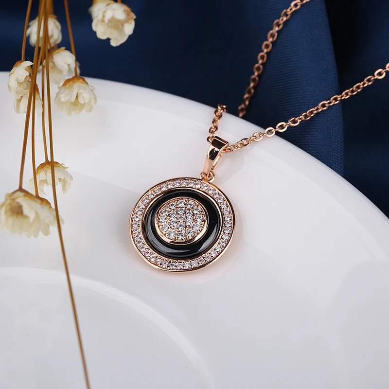 Female Vintage 585 Rose Gold Circle Pendant Necklaces For Women Fashion Healthy Ceramic Statement Necklace Elegant Jewelry Gift