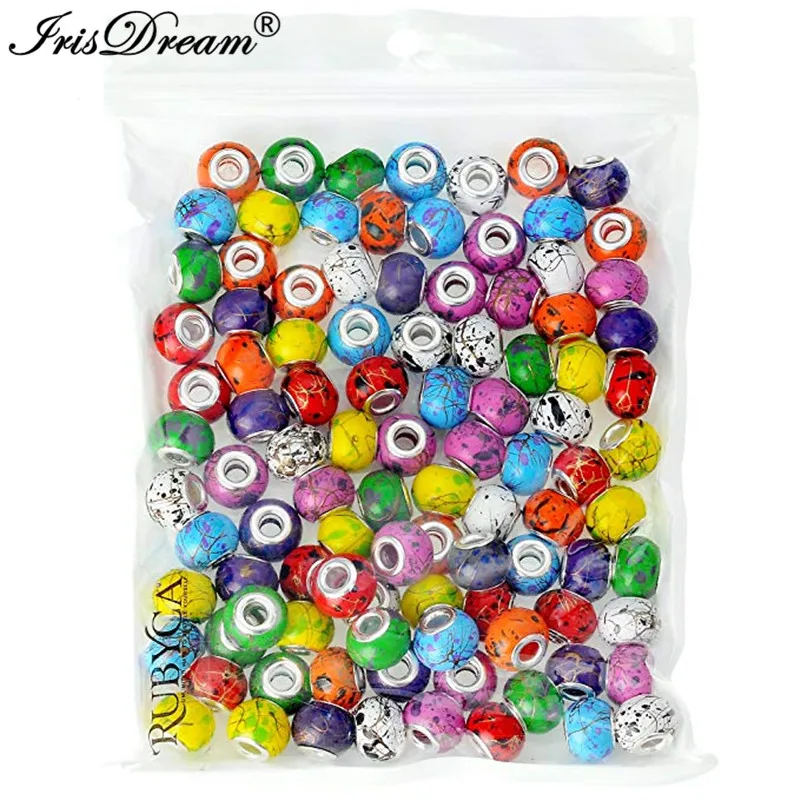 

50PCS Lot Assorted Big Hole Round Loose Murano Spacer Crystal Glass Beads Fit Pandora Charms Bracelet For DIY Jewelry Necklace