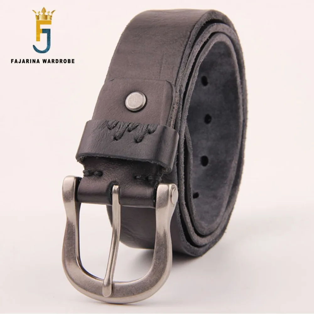 FAJARINA Unisex Quality 38mm Casual Retro Styles Belts Jeans Mens Black Brown Geunine Leather Belt  for Male Female N17FJ187