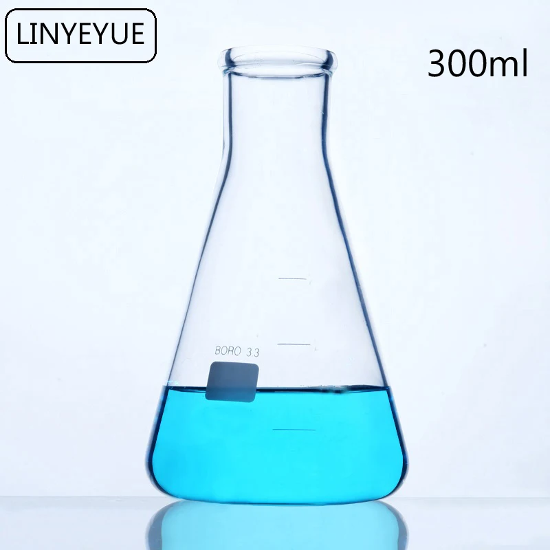 LINYEYUE 유리 원뿔 플라스크, 화학 Erlenmeyer 플라스크, 붕규산염 고온 내성 실험실 장비, 300mL 