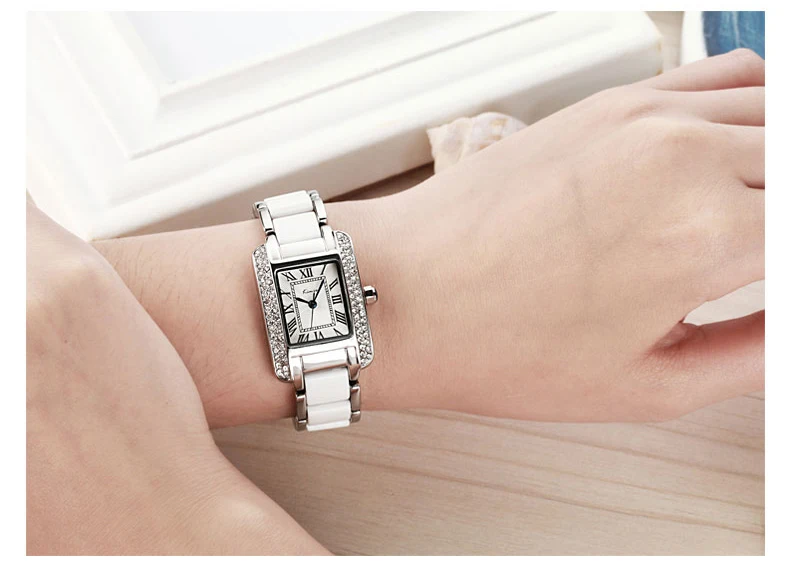 Kimio Brand Women Quartz Watches Silver Diamond Pearl Dial Dress Wristwatch Female Classic Imitation Ceramics Watch montre femme