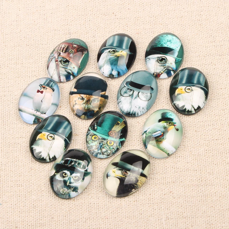 reidgaller 20pcs handmade dome flatback steampunk bird photo oval glass cabochon diy jewelry crafts making accessories