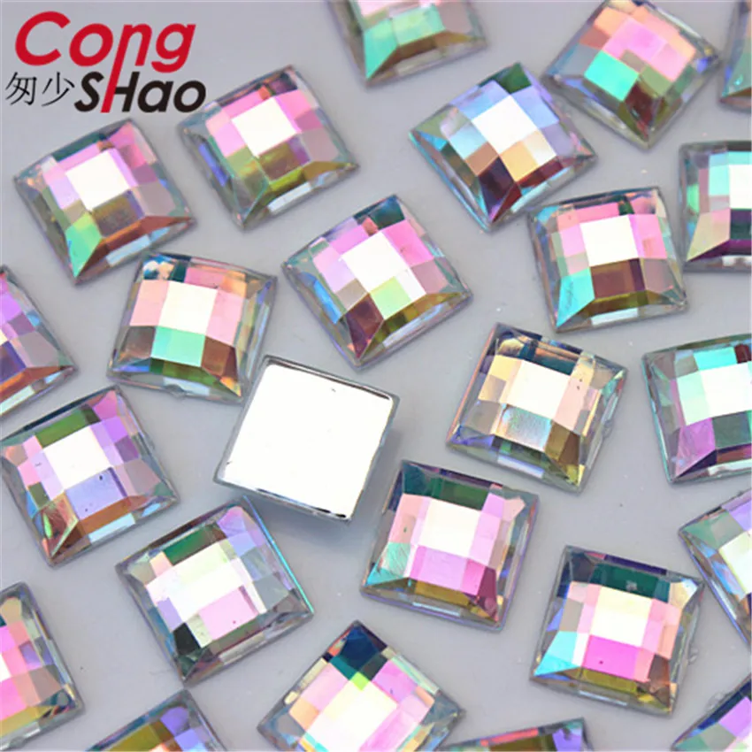 100pcs 10mm Square Shape Colorful Flatback Acrylic AB Rhinestones Stones And Crystals For DIY Costume Jewelry Accessories 8Y56