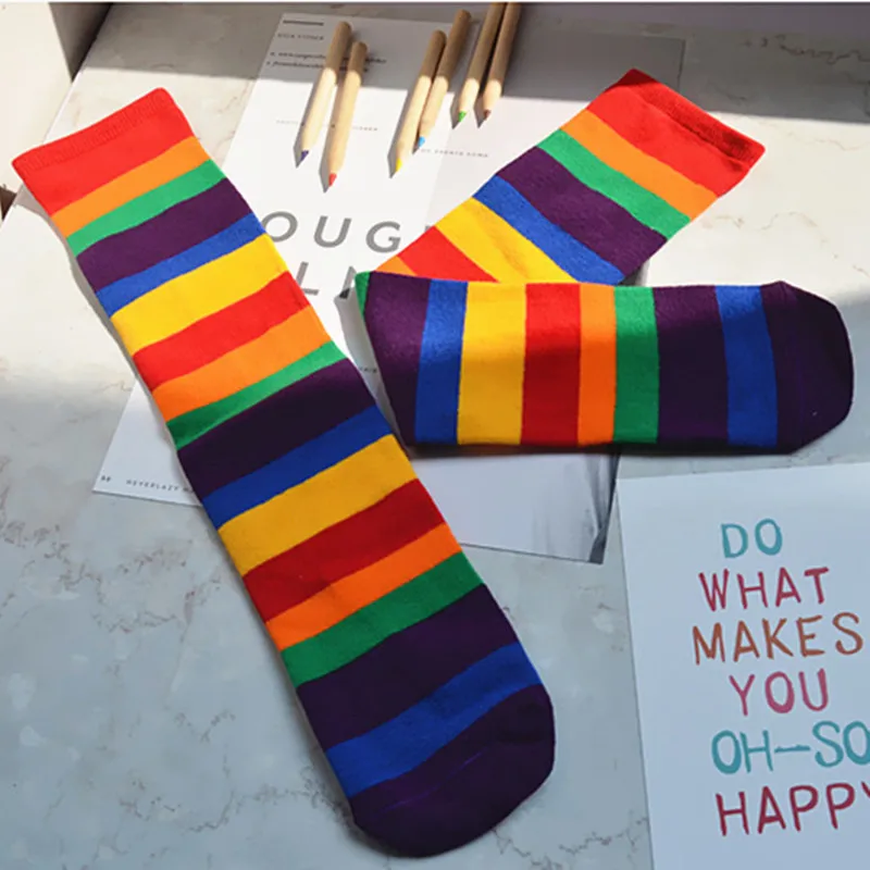 

Cute Baby Socks Kid Socks Cotton Multi Colored Striped Socks Long Rainbow Boys Girls School Footwear Long Tube Socks Funny Brand
