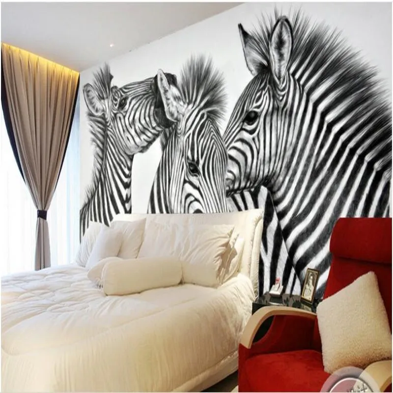 wellyu Custom large - scale murals personality zebra fresco TV backdrop decoration painting  wallpaper papel de parede