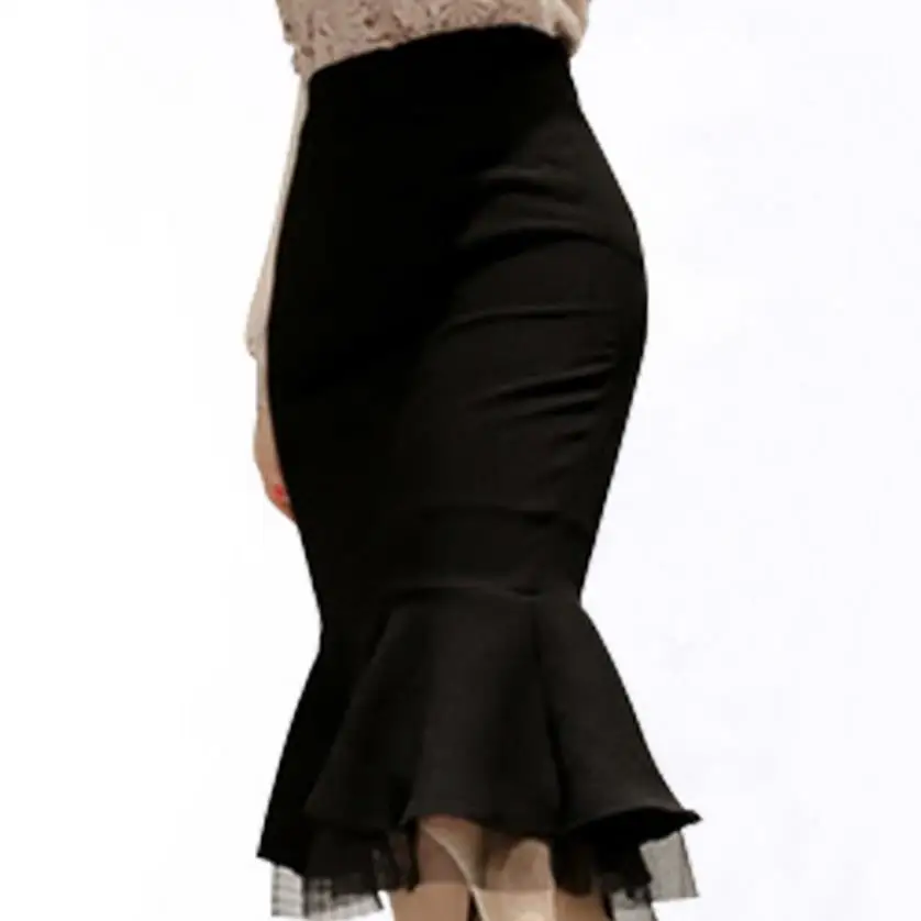 

new fishtail trumpet skirt Organza lace skirt black high waist skirts women