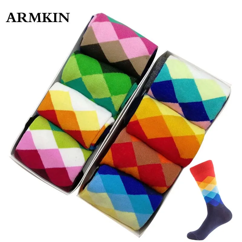 

ARMKIN 4 Pairs/lot Vintage Business men Socks Cotton Colorful calcetines hombre Happy socks HipHop Soft Sokken Fashion weed sock