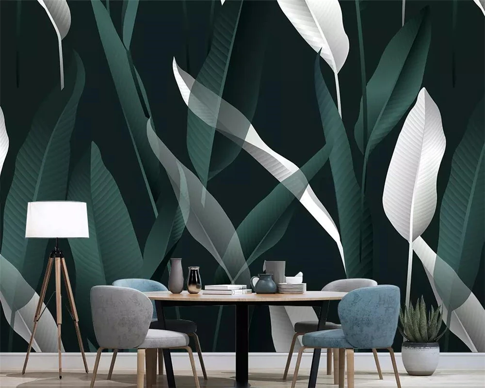 

Beibehang Custom wallpaper hand-painted Nordic minimalist tropical leaves TV background wall home decoration murals 3d wallpaper