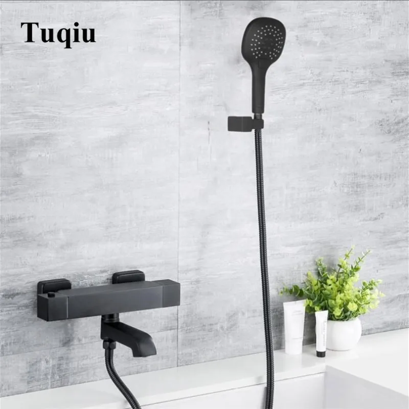 

Wall Mounted Bathroom Black Oil Brushed thermostatic Bath & Shower Faucet hand held Shower Faucet Sets Bathtub Faucet Set