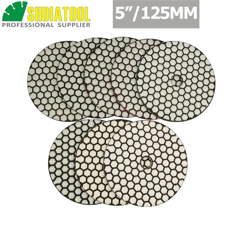 SHDIATOOL 8pcs/Set Diamond Flexible Dry Polishing Pads 125mm 5\