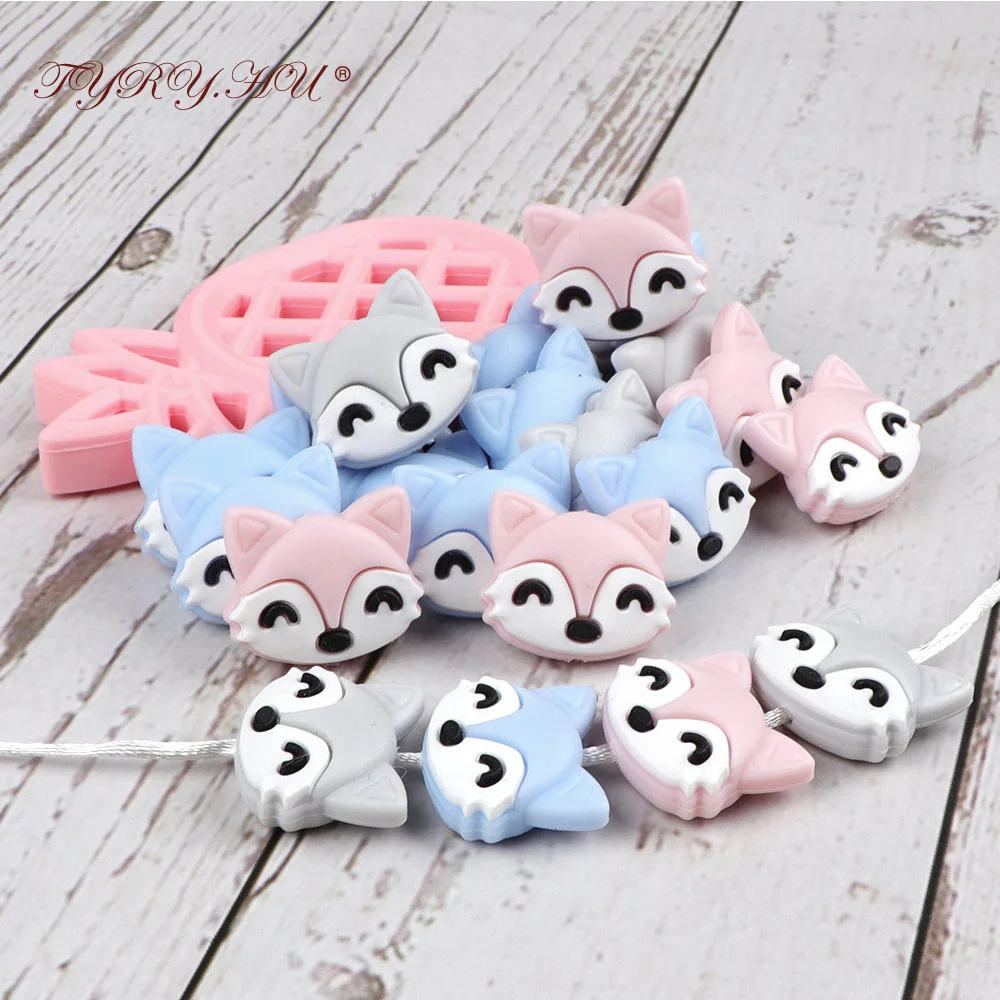 TYRY.HU 10pc Silicone Fox Beads Food Grade Pearl Silicone Chew Necklace Bebe Teething Teether Beads