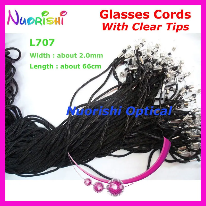 

100pcs L707 Black width 2.0mm eyeglass sunglass polyester neck string cord retainer strap eyewear lanyard holder with Clear Tips