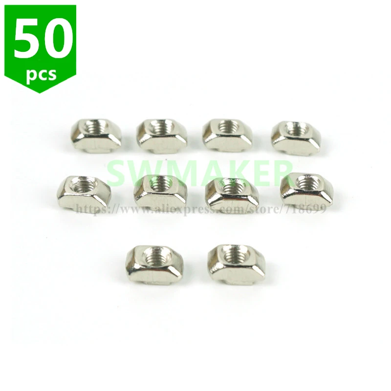 50Pcs M3 M4 M5 M6 Carbon steel T type Nuts Fastener Aluminum Connector For EU 2020 3030 4040 4545 Aluminum Profile for Kossel