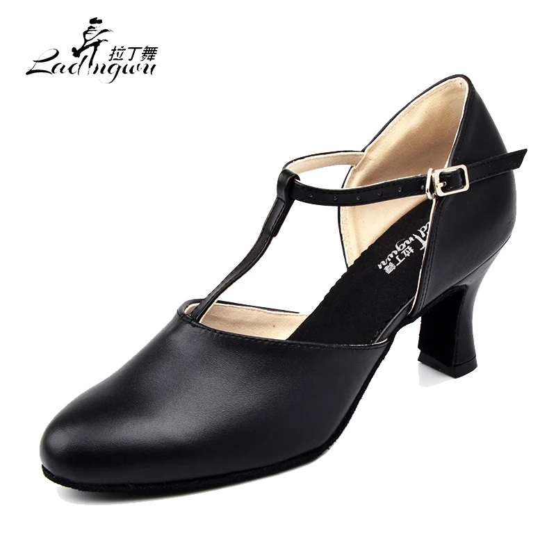 Ladingwu Hot Selling Women\'s Genuine Leather Shoes Ballroom Dance Competition Shoes Black Latin Dance Shoes Heel 6/7/7.5/8.3cm