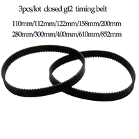 3pcs/lot GT2 Closed Loop Timing Belt Rubber 2GT-6mm 3D Printers Parts 110 112 122 158 200 280 300 400 610 852MM Optional