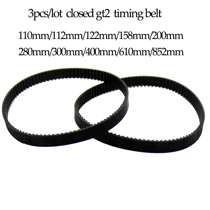 3pcs/lot GT2 Closed Loop Timing Belt Rubber 2GT-6mm 3D Printers Parts 110 112 122 158 200 280 300 400 610 852MM Optional