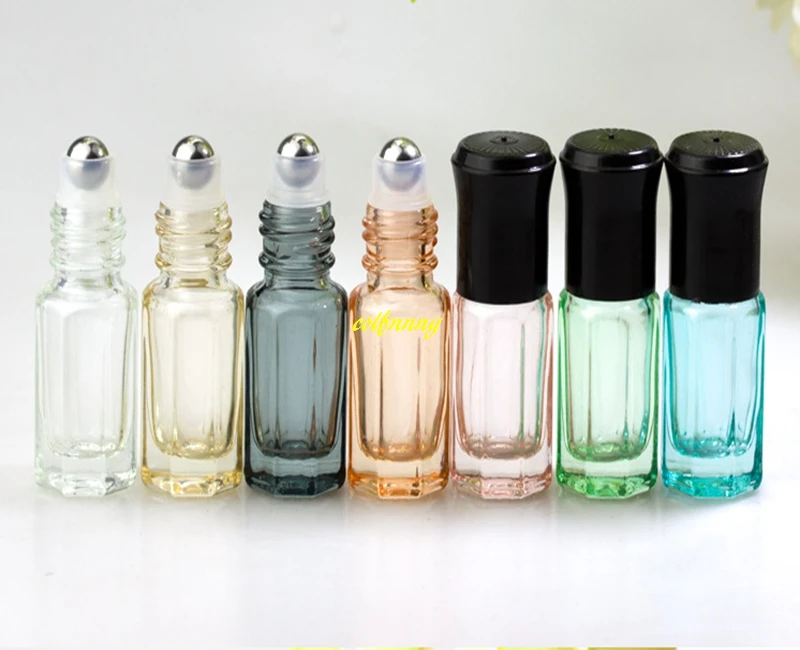 200pcs/lot Portable 3ml roll on bottle octagonal glass bottles Steel Roller ball oil bottles vials points Perfume container