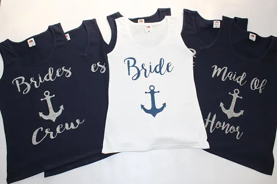 customize Nautical Bachelorette wedding Bridesmaids Bride Crew anchor Tank tops tees singlets  besties t Shirts Party  favors