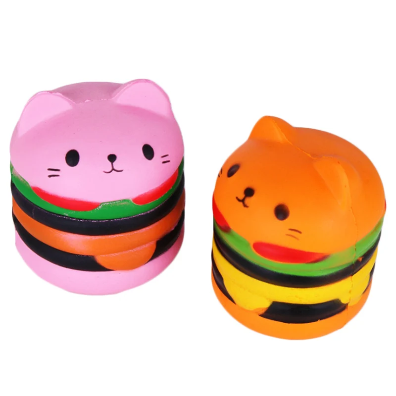 Jumbo Cat Face Burger Squishy Simulated Bread PU Scented Soft Slow Rising Squeeze Toys Stress Relief Baby Kid Toy Xmas Gift