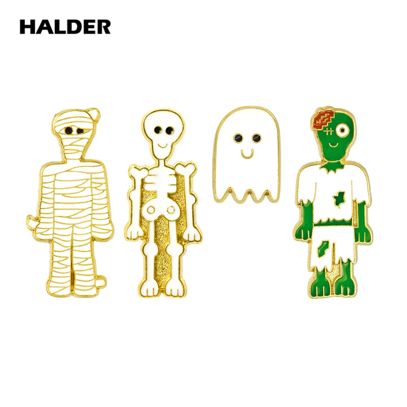 HALDER Halloween Skeletons Zombie Ghosts Mummy Pin Brooch Alloy Enamel Clothing Bag Shoes Jewelry Trinket Decoration Accessories