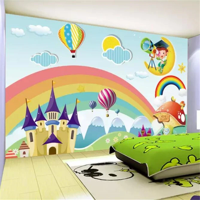 

wellyu Custom Wallpaper 3d Photo Murals Rainbow Castle Cartoon Living Room Children Room Background Wall paper papel de parede