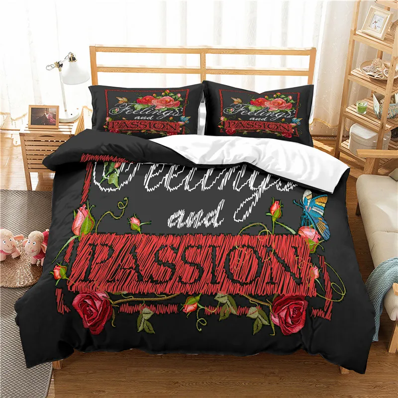 Home textile rose bedding set Queen size black duvet cover with pillowcase King size Bedclothes 3D bed set Direct selling