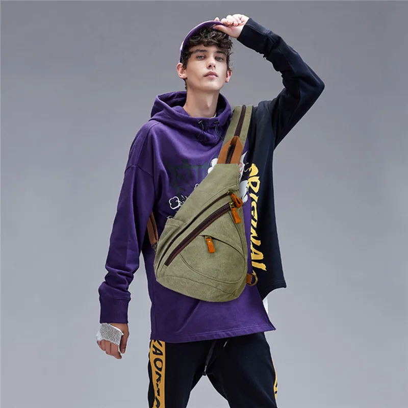 Men Women Casual Canvas Sling Bag Small Crossbody Shoulder Backpack Outdoor Cycling Hiking Travel Chest Bags