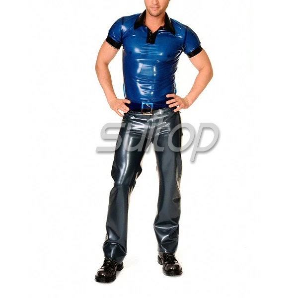 Suitop latex suit pants latex rubber long trousers 0.6MM thickness latex heavy jeans