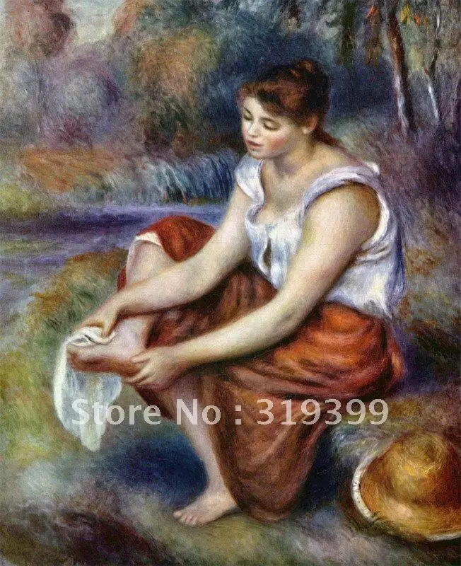 Oil Painting Reproduction on linen canvas,girl wiping her feet By Pierre Auguste Renoir, Free Shipping,handmade