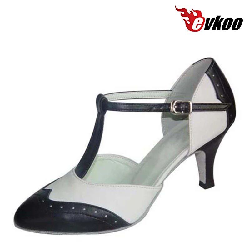 Evkoodance Genuine leather Customized Shoe 7cm Heel red and white Size US 4-12 Comfortable Womens Ballroom Dance Shoes Evkoo-043