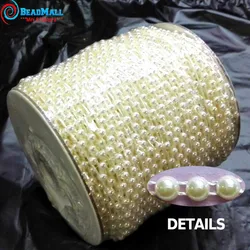 50M/Roll  4mm Flat Back Plastic Pearl Trim Ivory / White ABS Half Round Pearls Beads String For  Wedding Clothes Decorative