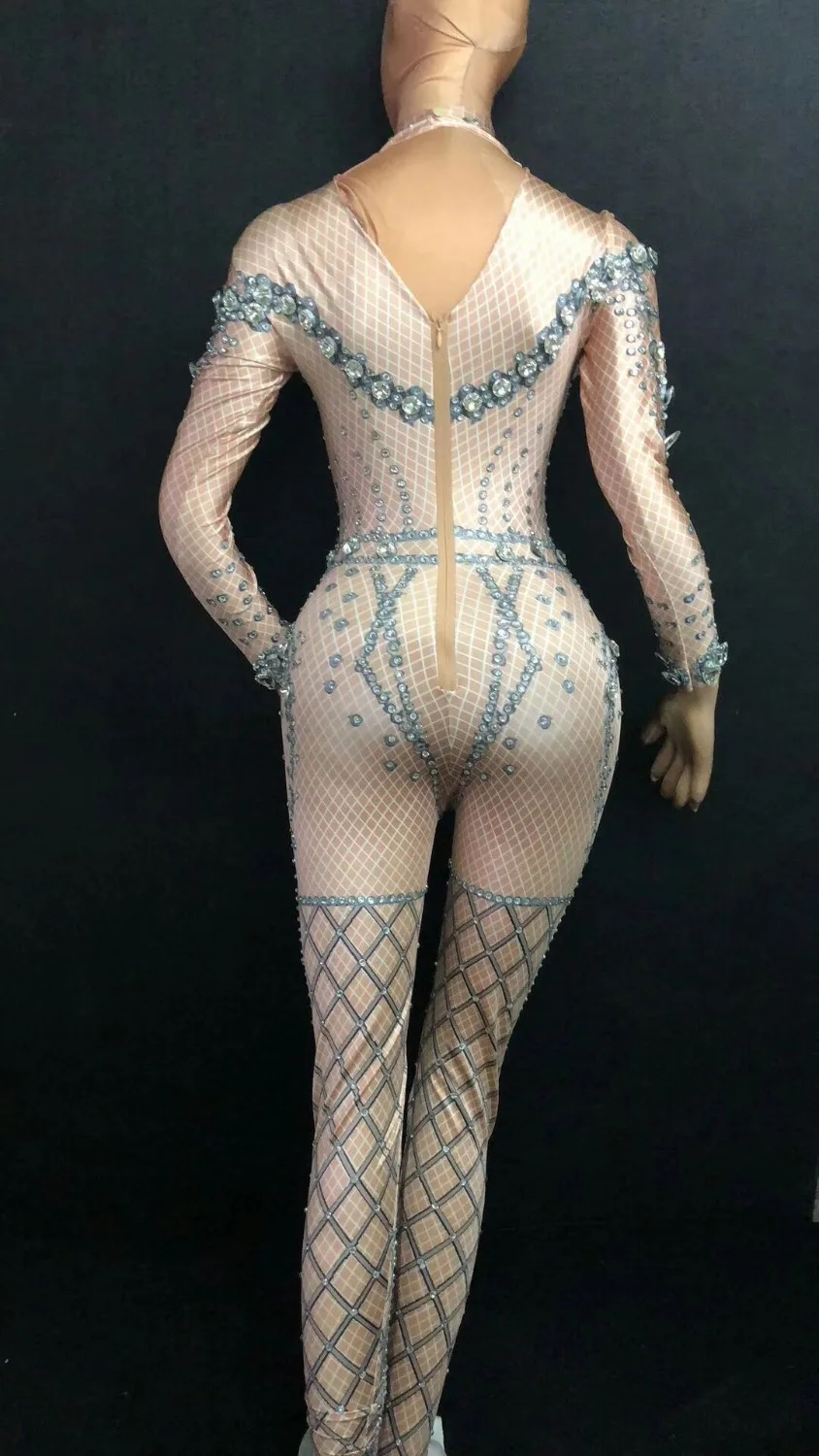 Women Sexy Stage Big Rhinestones Outfit Jumpsuit Nightclub Sexy Glisten Dance Costume Birthday Celebrate Singer Evening Bodysuit