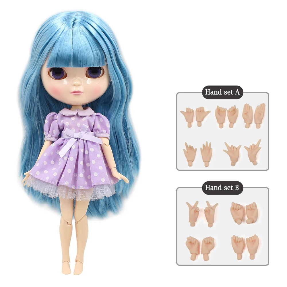 

ICY DBS DOLL joint doll light bule hair with bangs articulation body including hand set AB like blyth doll NO.1657