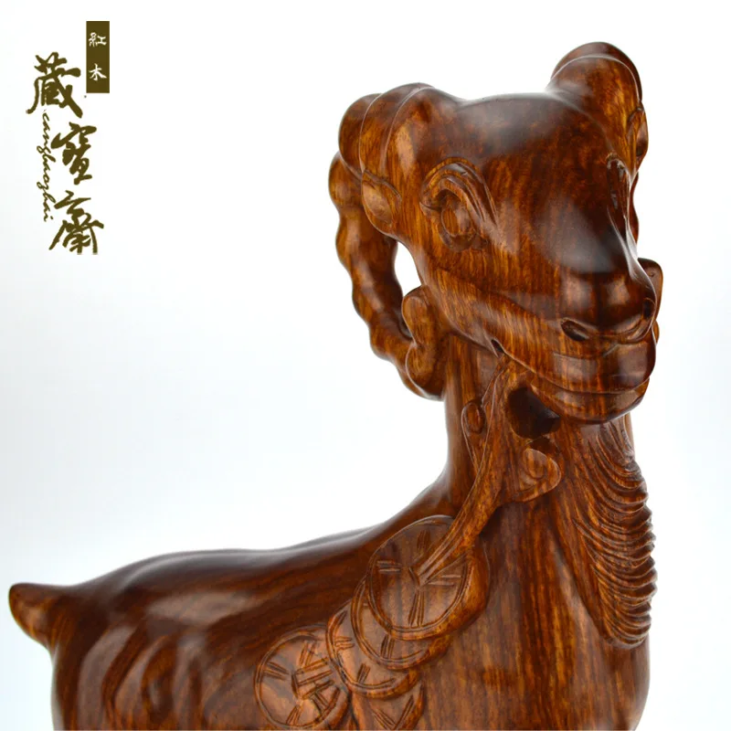 [Tibetan] Bao Zhai rosewood carved wood crafts home furnishing business gifts 12 zodiac sheep Lucky Money