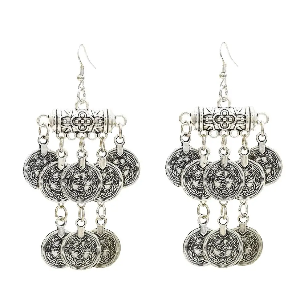 Afghan vintage tibetano prata metal moeda borla gota brincos para as mulheres étnica cigana turca tribal festa brincos de declaração