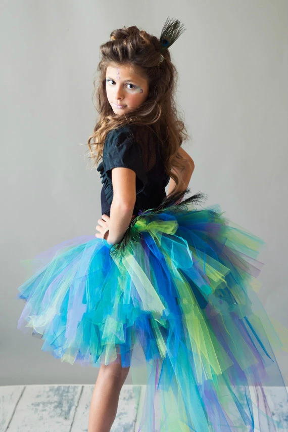 Peacock Feather Bird Bustle Tutu  Skirt with Train Newborn -12 Baby Girl Tutu Skirt Adult Mardi Gras Birthday Halloween Costume