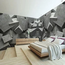 Custom Any Size 3D Wall Mural Wallpaper Concrete Brick Art Panel Mural De Parede 3D Modern Geometric Wallpaper For Bedroom Walls