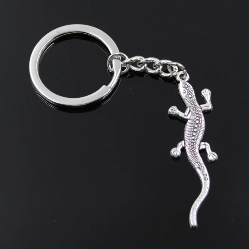 New Fashion Men 30mm Keychain DIY Metal Holder Chain Vintage Lizard Gecko 56x15mm Silver Color Pendant Gift